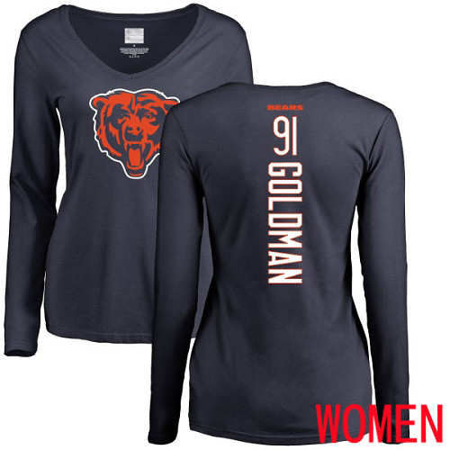 Chicago Bears Navy Blue Women Eddie Goldman Backer NFL Football #91 Long Sleeve T Shirt->->Sports Accessory